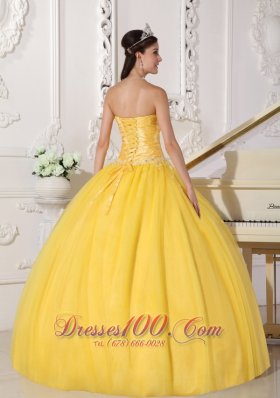 Yellow Appliques Floor-length Quinceanera Dress