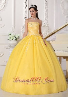 Yellow Appliques Floor-length Quinceanera Dress