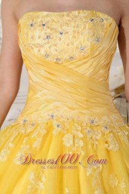 Yellow Appliques Floor-length Quinceanera Dress