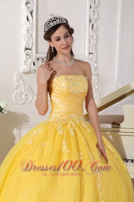 Yellow Appliques Floor-length Quinceanera Dress