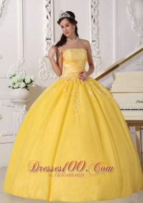 Yellow Appliques Floor-length Quinceanera Dress