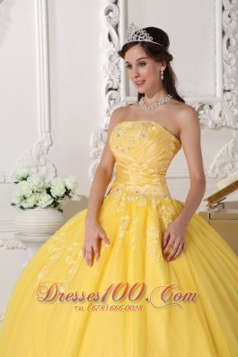 Yellow Appliques Floor-length Quinceanera Dress