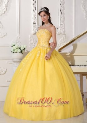 Yellow Appliques Floor-length Quinceanera Dress