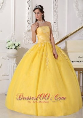 Yellow Appliques Floor-length Quinceanera Dress