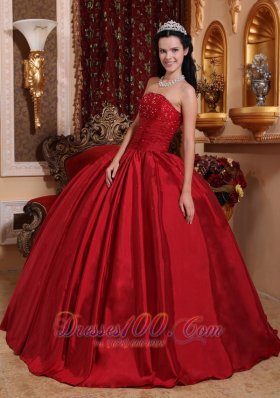 Red Floor-length Taffeta Beading Quinceanera Dress