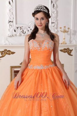 Orange Quinceanera Dress Floor-length Appliques