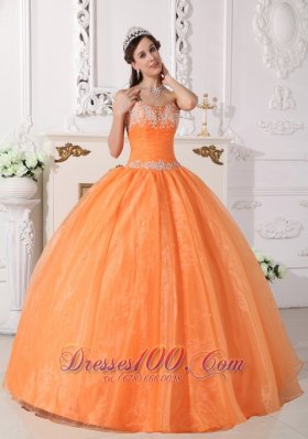 Orange Quinceanera Dress Floor-length Appliques