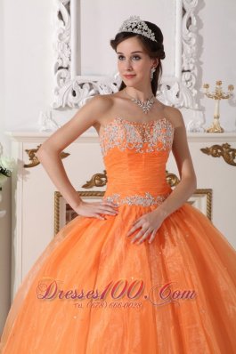 Orange Quinceanera Dress Floor-length Appliques