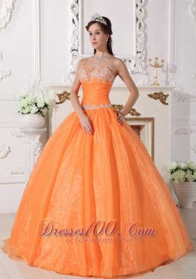 Orange Quinceanera Dress Floor-length Appliques