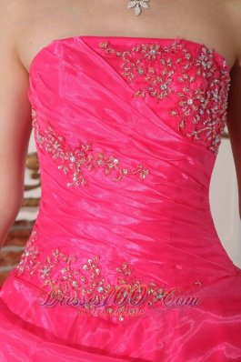 Hot Pink Quinceanera Dress Appliques Floor-length