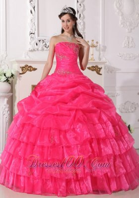 Hot Pink Quinceanera Dress Appliques Floor-length