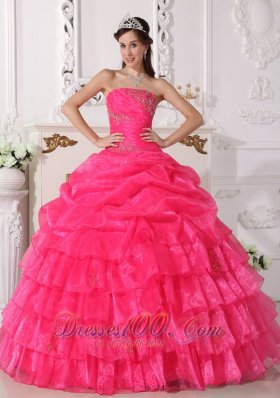 Hot Pink Quinceanera Dress Appliques Floor-length