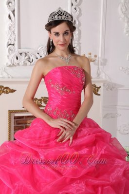 Hot Pink Quinceanera Dress Appliques Floor-length