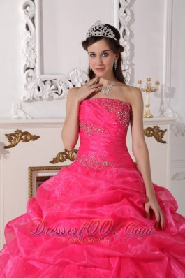 Hot Pink Quinceanera Dress Appliques Floor-length