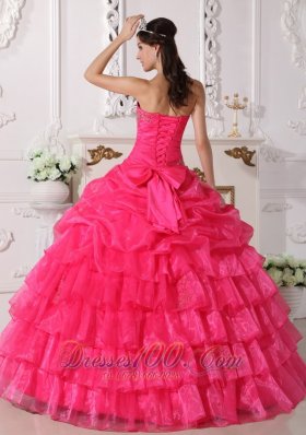 Hot Pink Quinceanera Dress Appliques Floor-length