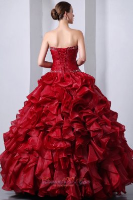 Wine Red Sweet16 Dress Beading Ruffles A-Line Sweetheart