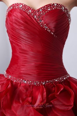 Wine Red Sweet16 Dress Beading Ruffles A-Line Sweetheart