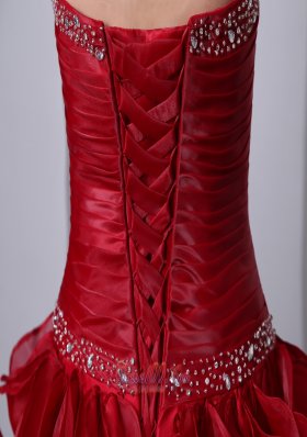 Wine Red Sweet16 Dress Beading Ruffles A-Line Sweetheart