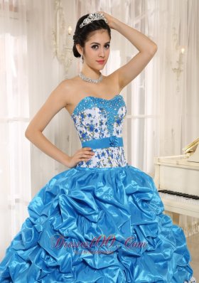 Aqua Blue Sweetheart Printing Quinceanera Dress Pick-ups