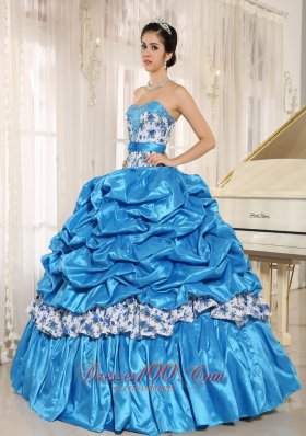 Aqua Blue Sweetheart Printing Quinceanera Dress Pick-ups