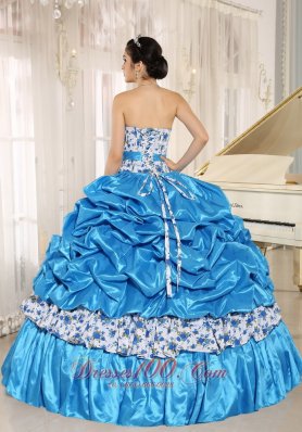 Aqua Blue Sweetheart Printing Quinceanera Dress Pick-ups