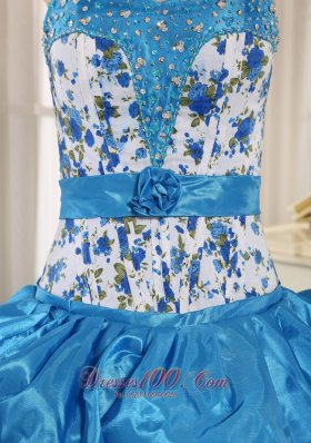 Aqua Blue Sweetheart Printing Quinceanera Dress Pick-ups