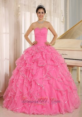 2013 Ruffles Beaded Rose Pink Quinceanera Dress Ruffles