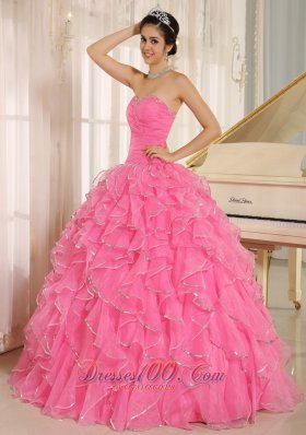 2013 Ruffles Beaded Rose Pink Quinceanera Dress Ruffles