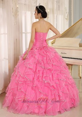 2013 Ruffles Beaded Rose Pink Quinceanera Dress Ruffles