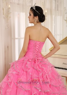 2013 Ruffles Beaded Rose Pink Quinceanera Dress Ruffles