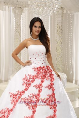 Red Embroidery White Floor-length 2013 Quinceanera Dress