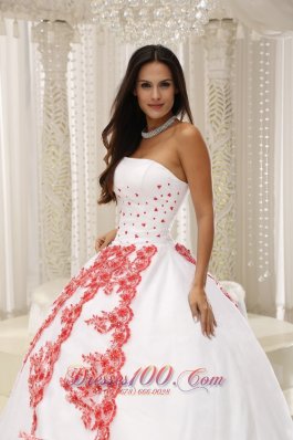 Red Embroidery White Floor-length 2013 Quinceanera Dress