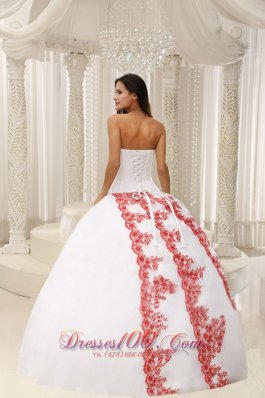 Red Embroidery White Floor-length 2013 Quinceanera Dress