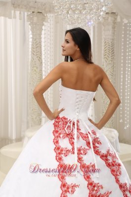 Red Embroidery White Floor-length 2013 Quinceanera Dress