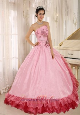 2013 Quinceanera Dress Appliques Hand Flowers Strapless