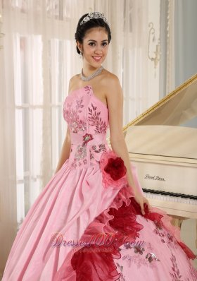 2013 Quinceanera Dress Appliques Hand Flowers Strapless