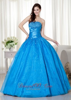 Sky Blue Quinceanera Dress Strapless Around 200 Taffeta