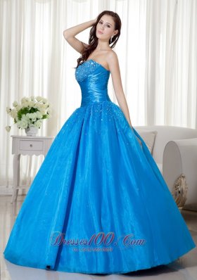 Sky Blue Quinceanera Dress Strapless Around 200 Taffeta