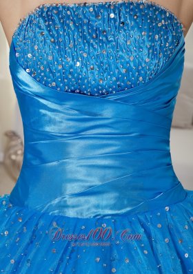 Sky Blue Quinceanera Dress Strapless Around 200 Taffeta