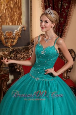 Teal Spaghetti Straps Quinceanera Dress Under 200 Beading