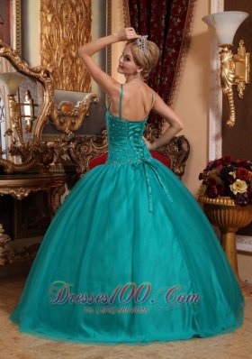 Teal Spaghetti Straps Quinceanera Dress Under 200 Beading