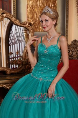 Teal Spaghetti Straps Quinceanera Dress Under 200 Beading