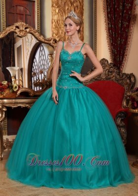 Teal Spaghetti Straps Quinceanera Dress Under 200 Beading