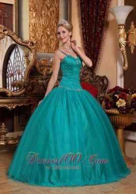 Teal Spaghetti Straps Quinceanera Dress Under 200 Beading