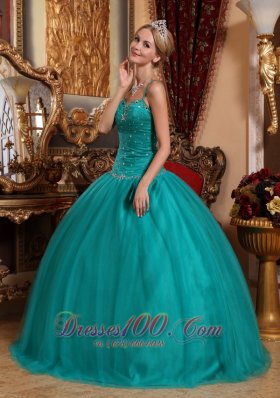 Teal Spaghetti Straps Quinceanera Dress Under 200 Beading