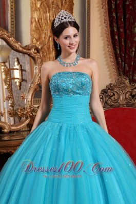 Puffy Teal Tulle Quinceanera Dress Embroidery Bead