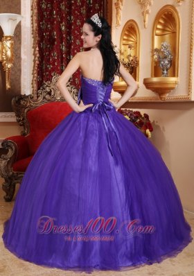 Purple Tafftea Bead Quinceanera Dress Bow Sweetheart