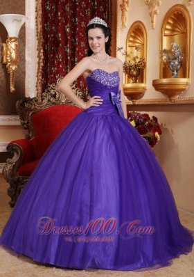 Purple Tafftea Bead Quinceanera Dress Bow Sweetheart