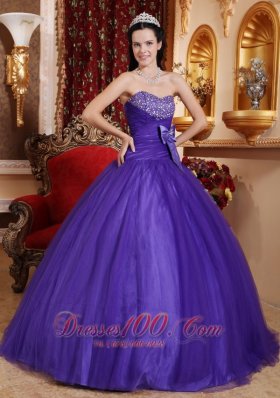 Purple Tafftea Bead Quinceanera Dress Bow Sweetheart