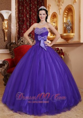 Purple Tafftea Bead Quinceanera Dress Bow Sweetheart